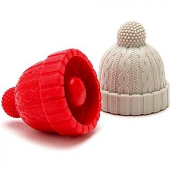 Set de 2 tapones para botellas Beanie en silicona con pom-pom, color gris y rojo