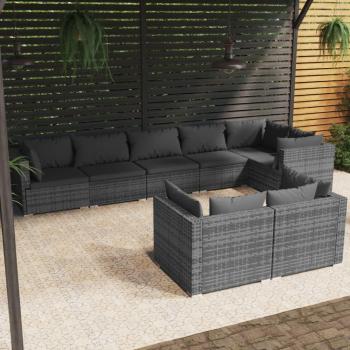 vidaXL 8-Piece Gray Poly Rattan Garden Lounge Set with Cushions