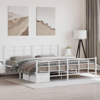 Cabecero de metal blanco con cabecero y pediera 200x200 cm Vidaxl