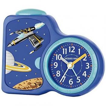 Reloj Despertador Infantil Jacques Farel Weltallwecker ACB 08 SPA, Analógico de Cuarzo con Motivo de Planetas, Color Azul, Ideal como Regalo