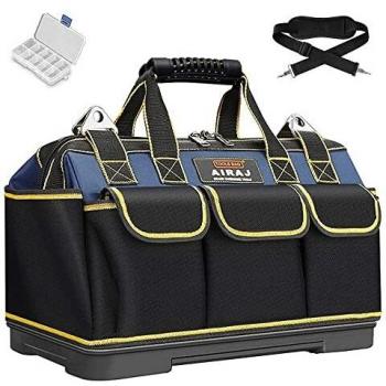 AIRAJ Bolsa De Herramientas De 45*25*29CM, Boca Ancha, Para Técnicos, Bolsa De herramientas Con Correa Ajustable Para El Hombro, Organizador De Bolsa De Herramientas Con Base Moldeada A Prueba De Agua