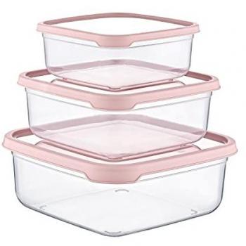 Set 3 Recipientes Herméticos Cuadrados Rosa 400-800-1400ML