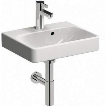 Lavamanos Geberit Smyle Square 45x36 cm, con rebosadero asimétrico y orificio para grifería, color blanco