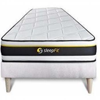 Base tapizada blanca SLEEPFIT + Colchón de espuma muy firme 90 x 190 cm