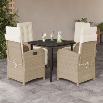 Beige Poly Rattan 5-Piece Outdoor Dining Set with Cushions