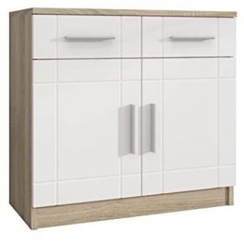 Cómoda Tucson 144, Roble Sonoma y Blanco, Con 2 Cajones y Puertas, 70x69x37cm