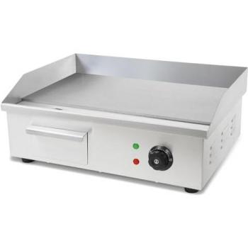 Plancha Profesional Eléctrica VERTES 3000W Acero Inoxidable Superficie Lisa 55x35cm Termostato 50-300°C con Protección contra Salpicaduras y Bandeja Recogegrasas
