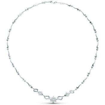 Gargantilla de Oro Blanco 18k para Mujer de 45cm con Circonitas, Eslabones Lisos y Formas de Estrella