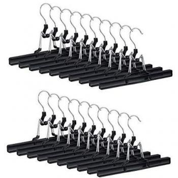 Pack de 20 Perchas para Pantalones y Faldas con Ganchos Giratorios a 360°, Metal y PVC, Negro, 26 cm