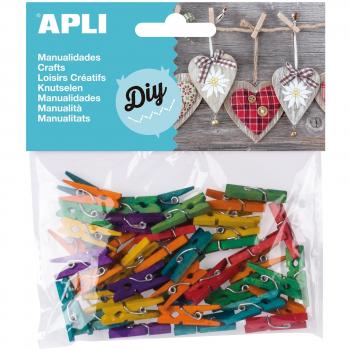 APLI - Bolsa mini pinzas madera color 25 x 3 mm, 45 uds