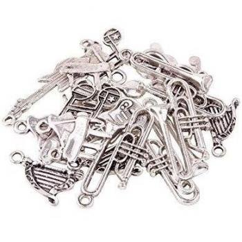 Pandahall 5 Series Conjuntos de instrumentos musicales colgantes de plata antiguos de aleacion de estilo tibetanoguitarraar pa trompetapianonota musicalcolgantes clave de solsin plomo