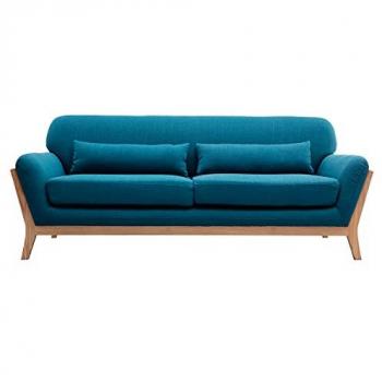 Sofá nórdico 3 plazas azul petróleo patas madera Yoko