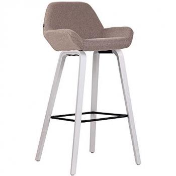 Taburete de Bar Newnan en Tela con 4 Patas, Estructura de Madera Blanca (Roble) y Reposapiés Color Gris Topo