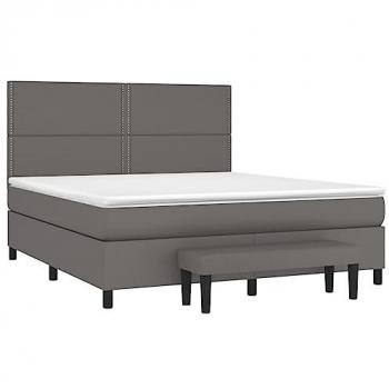Cama box spring con colchón de cuero sintético gris 180x200 cm