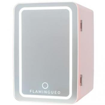 Mini Nevera Cosméticos 6,5L con Espejo y Luz LED 12V/220V Rosa - Función Frío y Calor