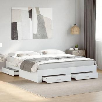 Cama cruzada con cajones de madera multicapa blanca 200x200 cm