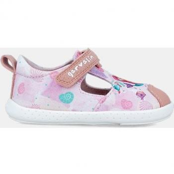 Sandalias niña de lona Garvalin barefoot rosa con estampado de sirena