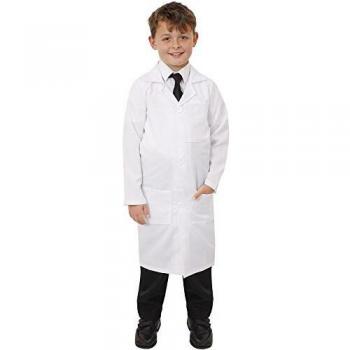 Disfraz de bata de laboratorio ILFD7100M para niños, unisex, larga, color blanco, perfecto para disfraz de médico, enfermera y científico, de la marca I Love Fancy Dress