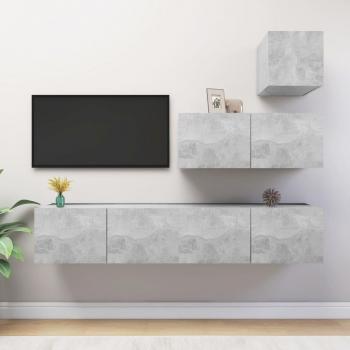 Set de muebles de salón TV 4 piezas madera contrachapada y aglomerado gris hormigón, dimensiones 80 x 30 x 30 cm, incluye mueble para TV, mesa de TV y mueble tele