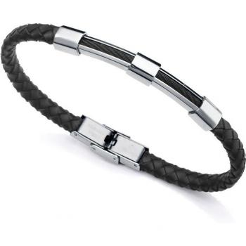 Pulsera Viceroy Beat 14057P01010 de acero con piel negra y cable Ip negro