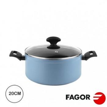 Fagor Maxima Cacerola de Inducción de 20 cm con Tapa de Cristal y Antiadherente Ecológico XYLAN PLUS sin PFOA, Color Azul