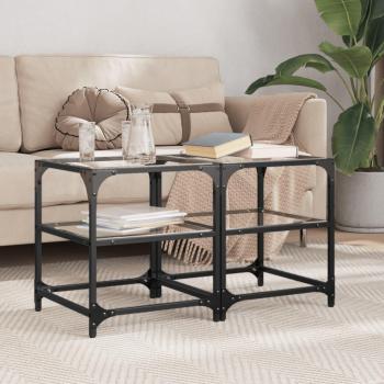 Mesa de centro vidaXL, superficie de vidrio, 2 unidades, estructura de acero, dimensiones 40x40x45 cm, color transparente y negro, ideal para salón o comedor como mesita auxiliar o mesa de café