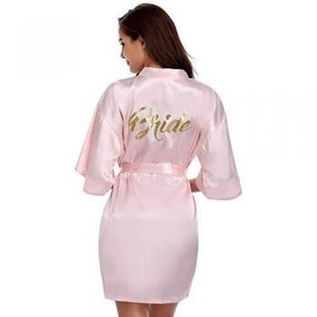 Vlazom Kimono Mujer Bata para Satin Mujer, Albornoces para Mujer de Batas Novia Boda de Pijamas para Kimono dama de honor Suave y Sexy,XL,Rosado - novia