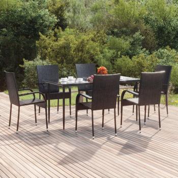 Set de Comedor de Jardín 7 Piezas Negro en Polyrattan
