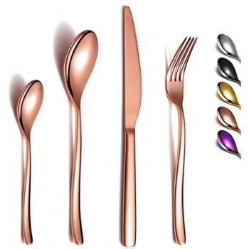 Amazon Brand-Eono Juego de cubiertos oro rosa de 24 piezas，cubiertos acero inoxidable，cuberterias completas Servicio 6 personas，Aptas para el lavavajillas