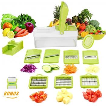 Mandolina de Cocina WEINAS® 11 en 1 Cortador de Verduras y Rallador Multifuncional con Hojas de Acero Inoxidable, Utensilios de Cocina Profesional para Cortar Frutas / Verduras