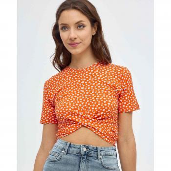 Camiseta crop slim de manga corta y cuello redondo con estampado de lunares INSIDE - Camiseta de mujer estampada de manga corta