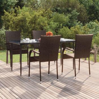 5-Piece Brown Poly Rattan Garden Dining Set