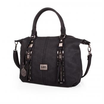 Lois 26647 bolso de mujer doble asa con cremallera bandolera ajustable bolsillo interior incluye llavero bolsillo trasero con cremallera lona y piel sintetica polipiel color negro