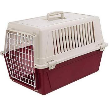 Transportín Ferplast Atlas 30el para gatos y perros pequeños, color burdeos, medidas 60 x 40 x 38 cm, con puerta de acero plastificado y ranuras de ventilación