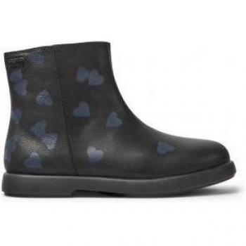 Camper TWS Kids Botines de Piel Negros con Estampado de Corazones