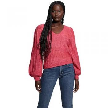 Guess Women's Red V-Neck Wool Blend Sweater, Size M