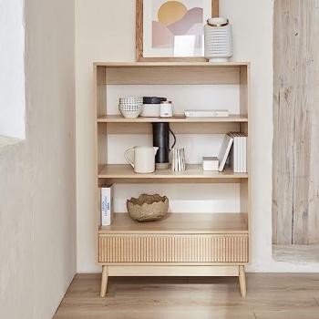 Estantería biblioteca decoración madera - 3 niveles, Lineal, Madera, 80x40x120 cm, 1 cajón
