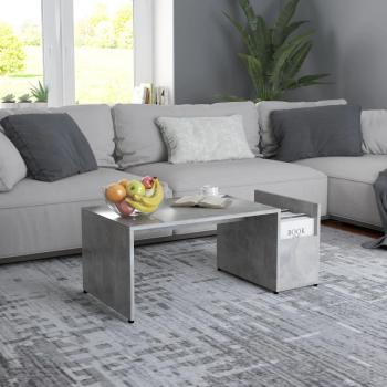 Mesa de centro de madera contrachapada gris con acabado de hormigón, dimensiones 90x45x35 cm