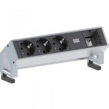 Regleta Multipresa Bachmann DESK 2 - 4 Salidas (3x Schuko + 1x Vacía), Inox, 0.20 m