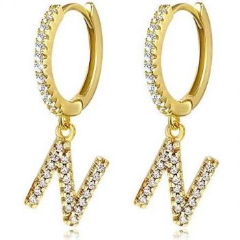Pendientes de aro con inicial A-Z para mujer, chapados en oro blanco de 14 quilates, circonita cúbica, personalizados, 26 letras, regalo para ella