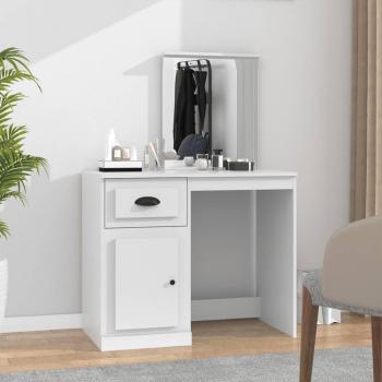 Tocador con espejo de madera contrachapada blanco 90x50x132,5 cm