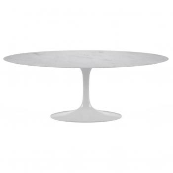 Mesa Tulipán Ovalada de Alta Gama, 200 cm, Color Blanco Brillante con Base Negra Mate