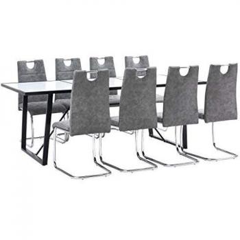 vidaXL Juego de Comedor 9 Piezas de Cuero Sintético Mobiliario Decoración Interior Casa Hogar Robusto Duradero Resistente Funcional Práctico Útil Gris