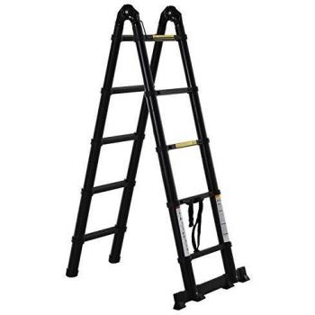 DURHAND Escalera Telescópica Plagable Multifuncional Estable Marco en A Portátil de 10 Pasos 3 Formas Soporta 150 kg Aluminio 320x67x7 cm Negro