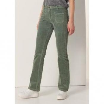 Pantalón Lois Jeans para mujer 136062 verde, tiro bajo, straight boot, pana gruesa, tallaje en pulgadas