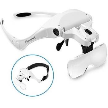 FC Optics Gafas Lupa Profesional con Luz LED y Cinco Lentes Intercambiable 1X a 3.5X - Lupa Visera Relojero de Manos Libres para Leer, Soldar, Reparación de Joyería y Trabajo de Precisión