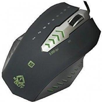 KeepOut X6 - Ratón (USB, Laser, Juego, Negro, Verde, Gris, Plata, ABS sintéticos, Caucho, Monótono)
