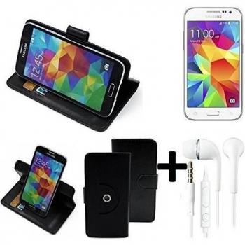 TOP SET: 360° Funda Smartphone para Samsung Galaxy Core Prime, negro + Auriculares | Función de stand Caso Monedero BookStyle mejor precio, mejor funcionamiento - K-S-Trade | Funda Universal Caso Monedero cubierta del tirón Monedero Monedero