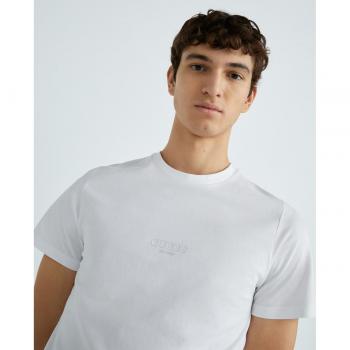 Guess Small Logo T-Shirt - Male - White - Size: L - Cotton - Round Neck