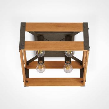 Plafón de madera y hierro Lindby Gudula, lámpara de techo vintage en marrón, hecha de madera y metal, para salón y comedor, con 4 bombillas E27